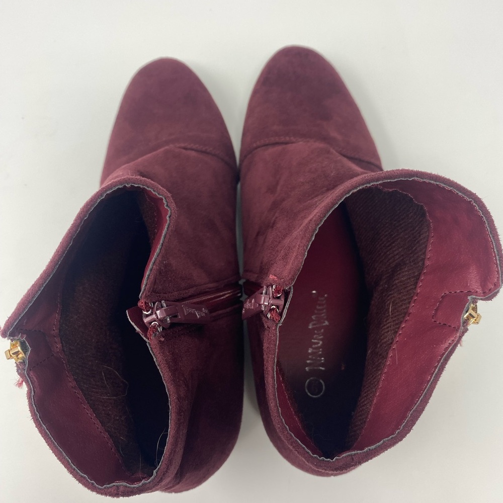 Nature Breeze Burgundy Ankle Boots Zip Up Side With Fringe Size 9 - Picture 8 of 9
